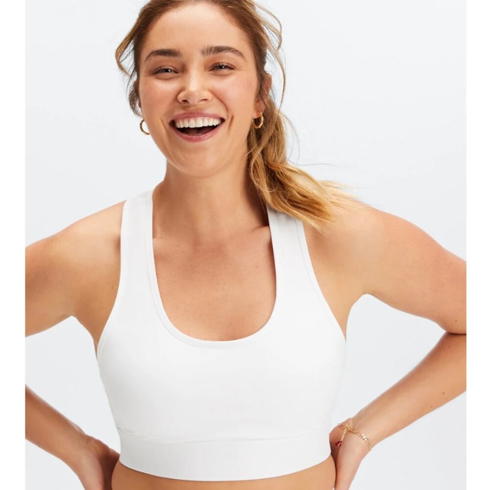 Fabletics On-The-Go Medium Impact Sports Bra - White - Picture 2 of 6